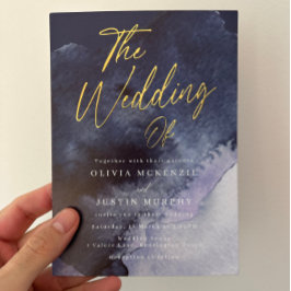 Invitación Con Relieve Metalizado Acuarela marina Boda moderno oro