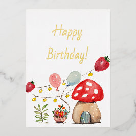 Invitación Con Relieve Metalizado Acuarela moderna de champiñones y fresas
