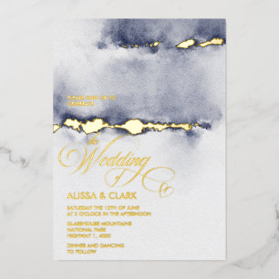 Invitación Con Relieve Metalizado Acuarela moderna Oscura Marina de Medianoche Resum