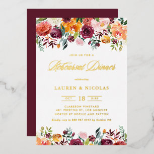 Invitación Con Relieve Metalizado Acuarela Otoño Blooms Garland Ensayo Cena