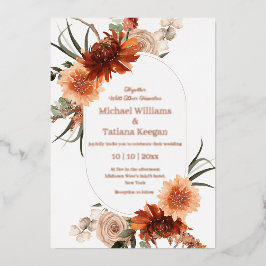 Invitación Con Relieve Metalizado acuarela otoño floral terracota boda