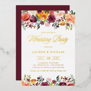 Invitación Con Relieve Metalizado Acuarela Otoño florece fiesta de casamiento en Gar