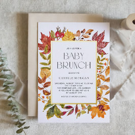 Invitación Con Relieve Metalizado Acuarela Otoño Sale Frame Fall Baby Brunch