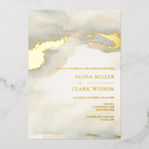 Invitación Con Relieve Metalizado Acuarela pictórica boda temperamental dorado