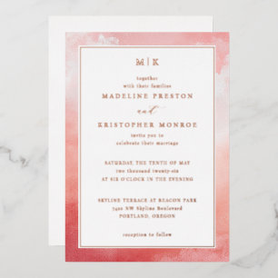 Invitación Con Relieve Metalizado Acuarela Rosa Romántica