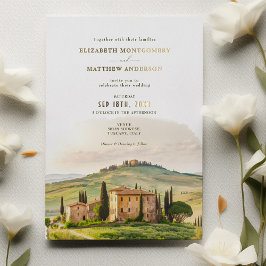 Invitación Con Relieve Metalizado Acuarela toscana Italia Boda de destino