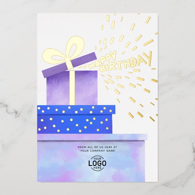 Invitación Con Relieve Metalizado Add Logo Fun Purple Blue Gifts Business Birthday (Anverso)