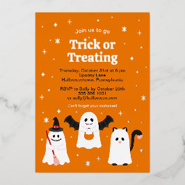 Invitación Con Relieve Metalizado Adorable truco de Halloween o Personalizado del tr