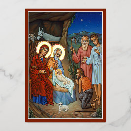 Invitación Con Relieve Metalizado Adoración de los pastores