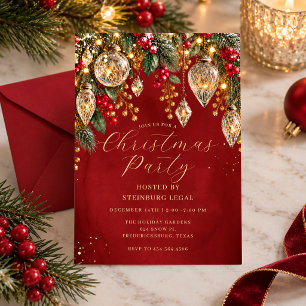Invitación Con Relieve Metalizado Adorno de cristal festivo de oro rojo Navidad