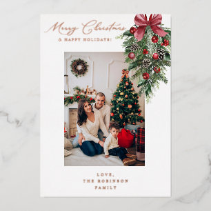 Invitación Con Relieve Metalizado Adorno de guirnalda roja Feliz Navidad V Foto