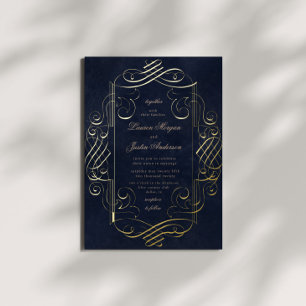 Invitación Con Relieve Metalizado Adorno de oro Deco Boda