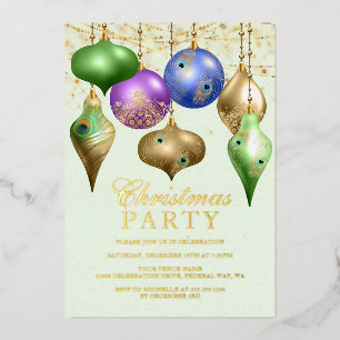 Invitación Con Relieve Metalizado Adorno de pavo real elegante Fiesta de Navidad