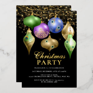 Invitación Con Relieve Metalizado Adorno de pavo real elegante fiesta de Navidad