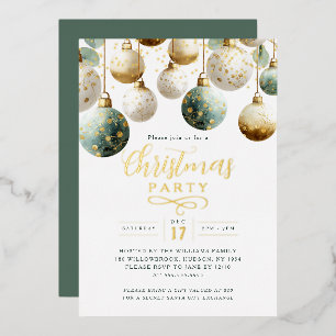 Invitación Con Relieve Metalizado Adornos dorados verdes de Navidad fiesta de Navida
