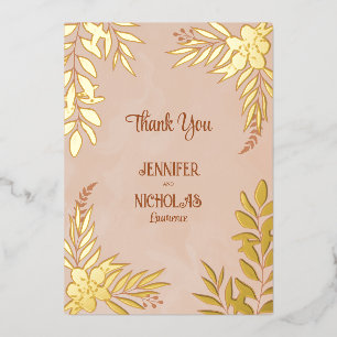 Invitación Con Relieve Metalizado Adornos Elegantes de Flores y Hojas para Boda