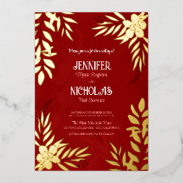 Invitación Con Relieve Metalizado Adornos Elegantes de Flores y Hojas para Boda