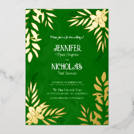 Invitación Con Relieve Metalizado Adornos Elegantes de Flores y Hojas para Boda