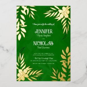 Invitación Con Relieve Metalizado Adornos Elegantes de Flores y Hojas para Boda