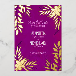 Invitación Con Relieve Metalizado Adornos Elegantes de Flores y Hojas para Bodas F
