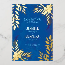 Invitación Con Relieve Metalizado Adornos Elegantes de Flores y Hojas para Bodas F