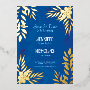 Invitación Con Relieve Metalizado Adornos Elegantes de Flores y Hojas para Bodas F