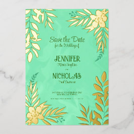 Invitación Con Relieve Metalizado Adornos Elegantes de Flores y Hojas para Bodas F