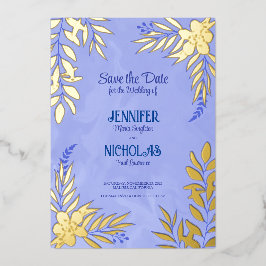 Invitación Con Relieve Metalizado Adornos Elegantes de Flores y Hojas para Bodas F