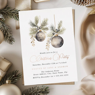 Invitación Con Relieve Metalizado Adornos Naturales de Rosa Dorado Beige para Fiesta