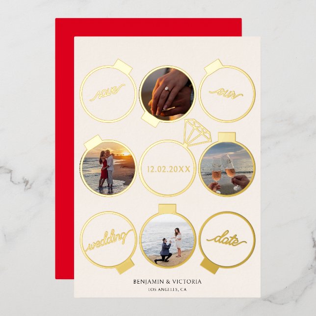 Invitación Con Relieve Metalizado Adornos Navideños Elegantes Save the Date (Anverso/Reverso)