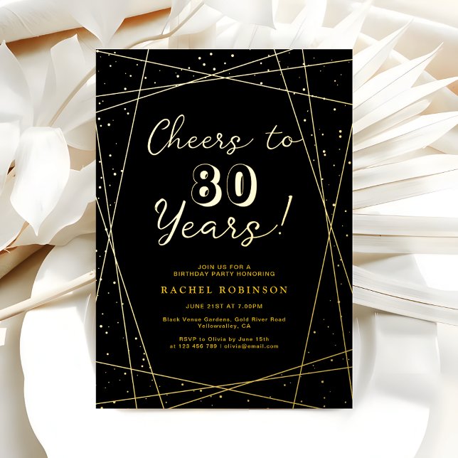 Invitación Con Relieve Metalizado Adult Birthday Party Geometric Black and Gold (Subido por el creador)