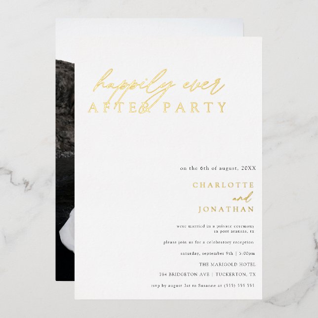 Invitación Con Relieve Metalizado Afortunadamente Después De La Fiesta De Boda Moder (Anverso/Reverso)