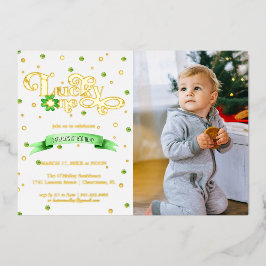 Invitación Con Relieve Metalizado Afortunado | Cumpleaños 1er Día de San Patricio