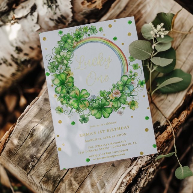 Invitación Con Relieve Metalizado Afortunado | Primer cumpleaños del Día de San Patr (Subido por el creador)