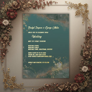 Invitación Con Relieve Metalizado ágata verde esmeralda elegante boda india oro