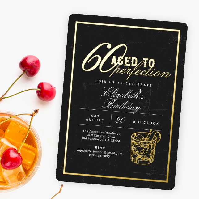 Invitación Con Relieve Metalizado Aged to Perfection Cocktail 60th Birthday Party F (Subido por el creador)