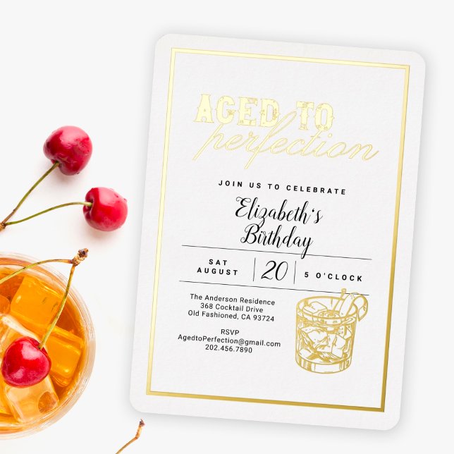 Invitación Con Relieve Metalizado Aged to Perfection Gold Whiskey Birthday Party (Subido por el creador)