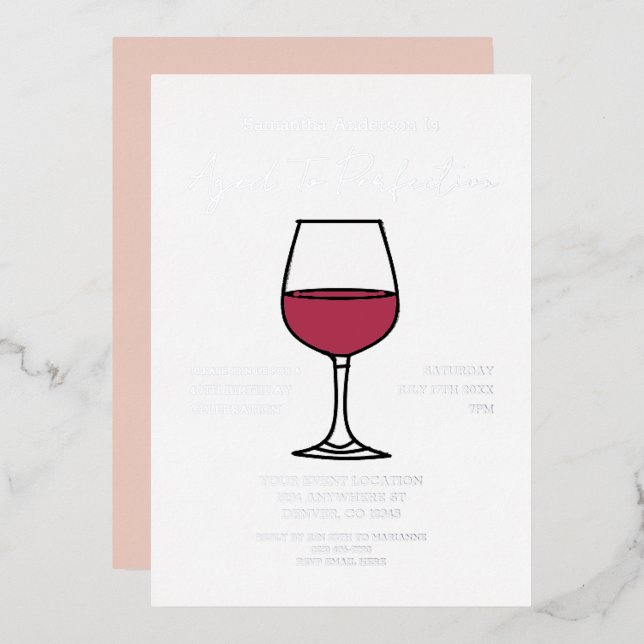 Invitación Con Relieve Metalizado Ageto A Perfection Wine 40 cumpleaños (Anverso/Reverso)