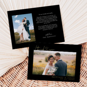Invitación Con Relieve Metalizado Agradecimiento de Boda con Corazón Negro