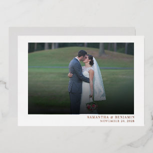 Invitación Con Relieve Metalizado Agradecimiento de Boda con Foto Moderna