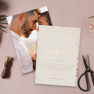 Invitación Con Relieve Metalizado Agradecimiento de boda de azulejo mediterráneo de
