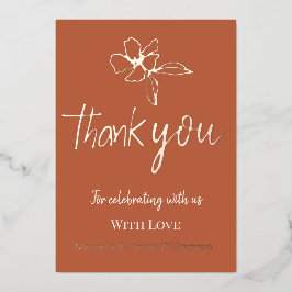 Invitación Con Relieve Metalizado Agradecimiento de boda floral minimalista de terr