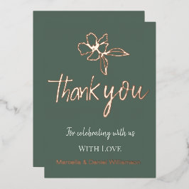 Invitación Con Relieve Metalizado Agradecimiento de boda floral minimalista verde bo