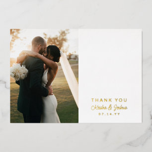 Invitación Con Relieve Metalizado Agradecimiento de foto de boda con guión dorado ro