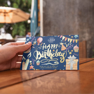 Invitación Con Relieve Metalizado Agregar logotipo divertida fiesta azul marino Cump
