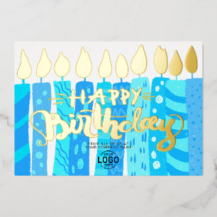 Invitación Con Relieve Metalizado Agregar logotipo divertidas velas azul cielo Cumpl