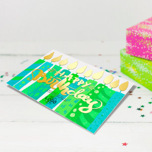 Invitación Con Relieve Metalizado Agregar logotipo divertidas velas verdes y azules