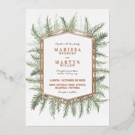 Invitación Con Relieve Metalizado Agujas de pino verde perenne