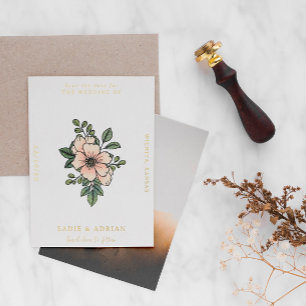 Invitación Con Relieve Metalizado Ahorra la fecha de flores rosadas bonitas