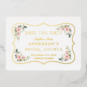 Invitación Con Relieve Metalizado Ahorra la Fecha de Seda Floral Rosa con HOJA DE OR